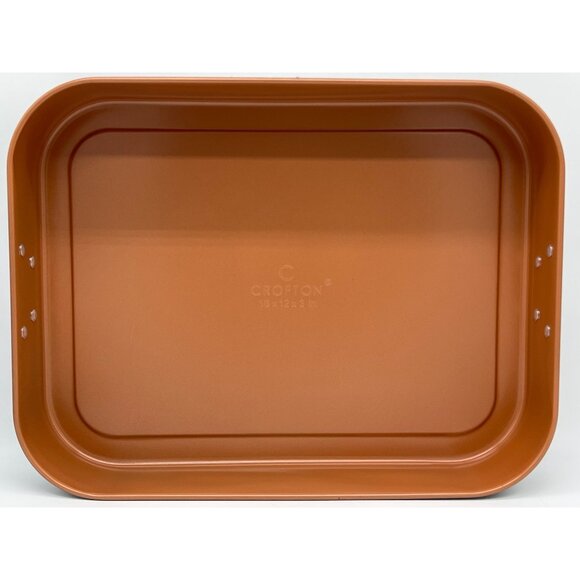 Crofton Nonstick Roasting Pan With Rack 16"x12"x3" Copper & Gray Carbon Steel Di - Picture 5 of 8
